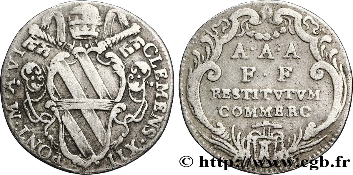 VATICANO E STATO PONTIFICIO 1 Giulio Clément XII an VI / la Fortune assise 1735 Rome MB 