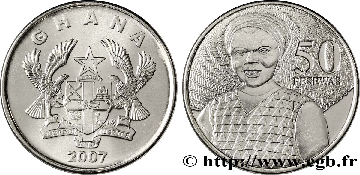 GHANA 50 Pesewas emblème / femme 2007  MS 