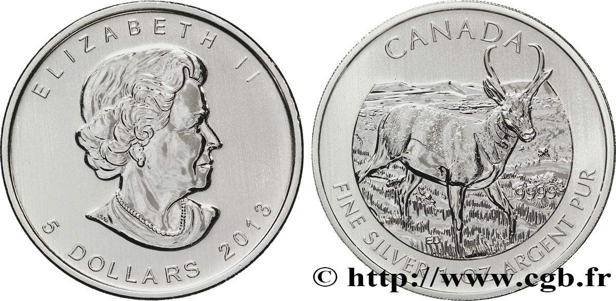KANADA 5 Dollars (1 once) Proof Elisabeth II / Antilocapre 2013  ST 
