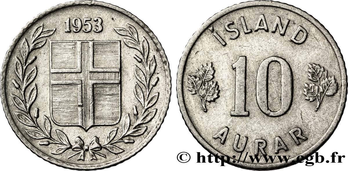 ISLANDIA 10 Aurar blason 1953  EBC 