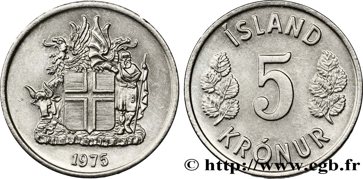 ISLANDIA 5 Kronur blason 1975  SC 
