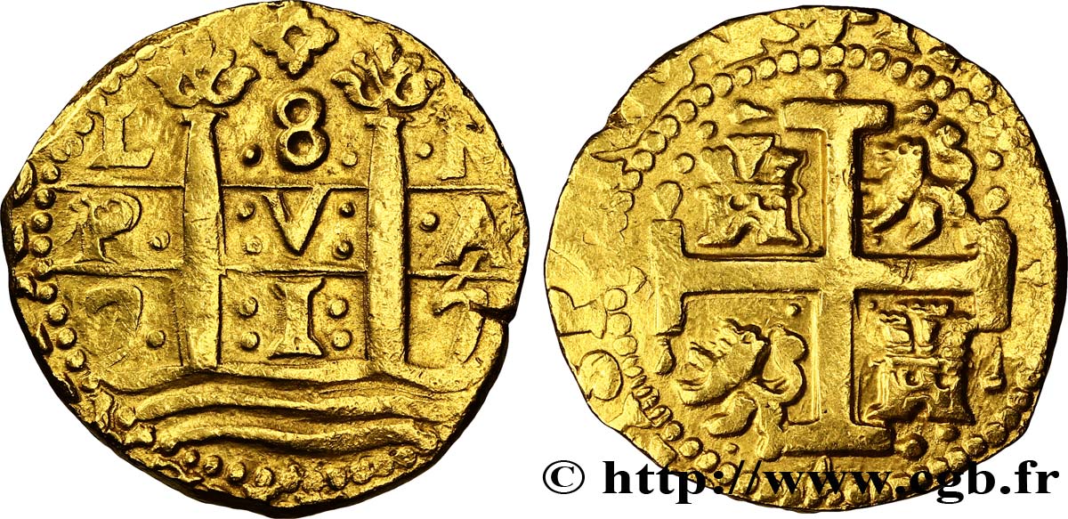 PERU 8 Escudos OR Philippe V 1717 Lima BB 