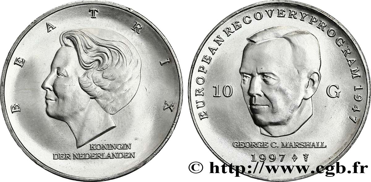 PAYS-BAS 10 Gulden 50e anniversaire du plan Marshall 1997  SPL 