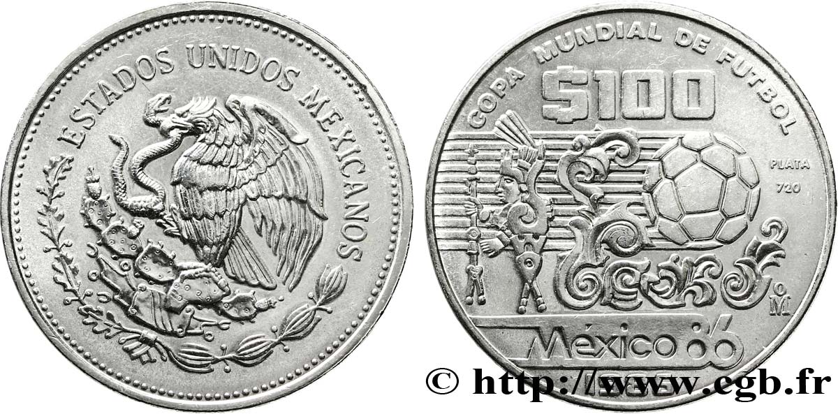 MEXICO 100 Pesos coupe du Monde de football 1986 1985  AU 