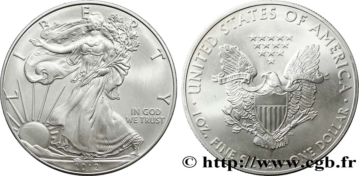 UNITED STATES OF AMERICA 1 Dollar (1 Once) type Liberty Silver Eagle flan mat 2012 West Point MS 