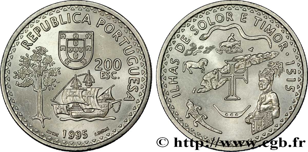 PORTUGAL 200 Escudos découverte des iles Solor et Timor 1995  VZ 