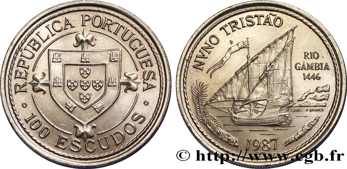 Details about   Portugal 1987 Nuno Tristao 100 Escudos Silver Coin,BU 