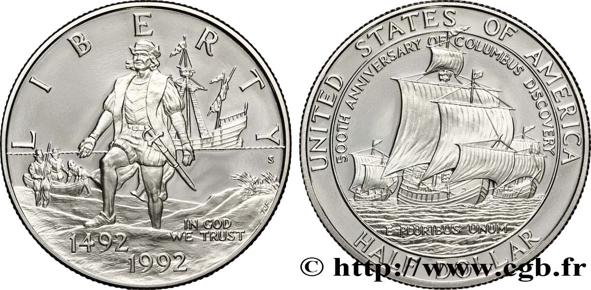 UNITED STATES OF AMERICA 1/2 Dollar Proof 500e anniversaire de la découverte de l’Amérique par Christophe Colomb 1992 San Francisco - S MS 