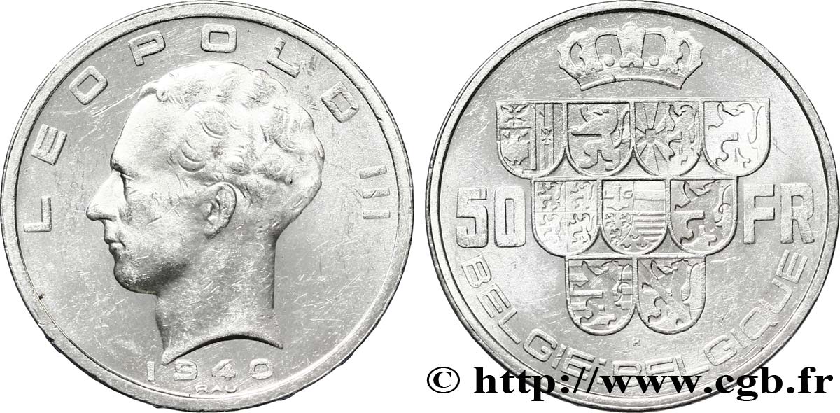 BELGIUM 50 Francs Léopold III légende Belgie-Belgique tranche position B 1940  AU 