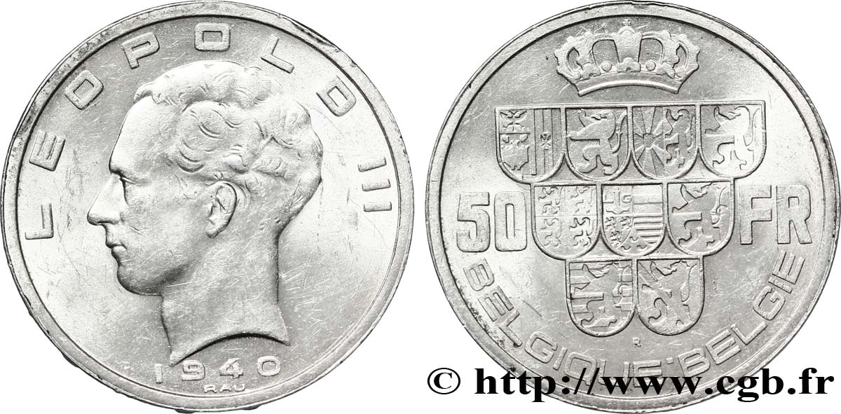 BELGIEN 50 Francs Léopold III légende Belgique-Belgie tranche position A 1940  fVZ 