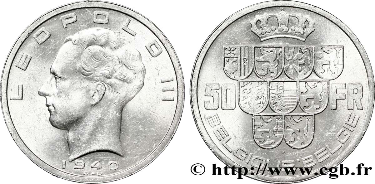 BELGIEN 50 Francs Léopold III légende Belgique-Belgie tranche position B 1940  fVZ 