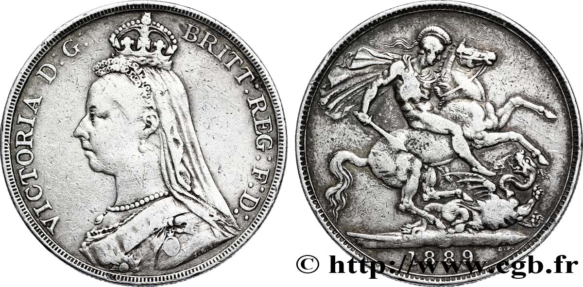 ROYAUME-UNI 1 Crown Victoria buste du jubilé / St Georges terrassant le dragon 1889  TB+ 