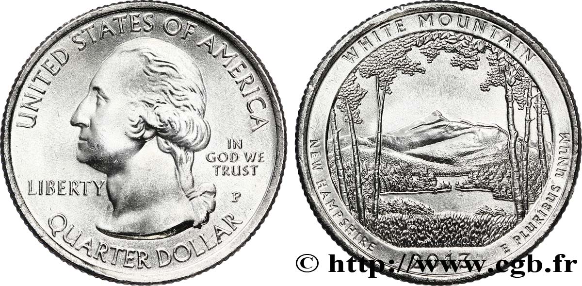 UNITED STATES OF AMERICA 1/4 Dollar Forêt Nationale de White Mountain - New Hampshire 2013 Philadelphie MS 