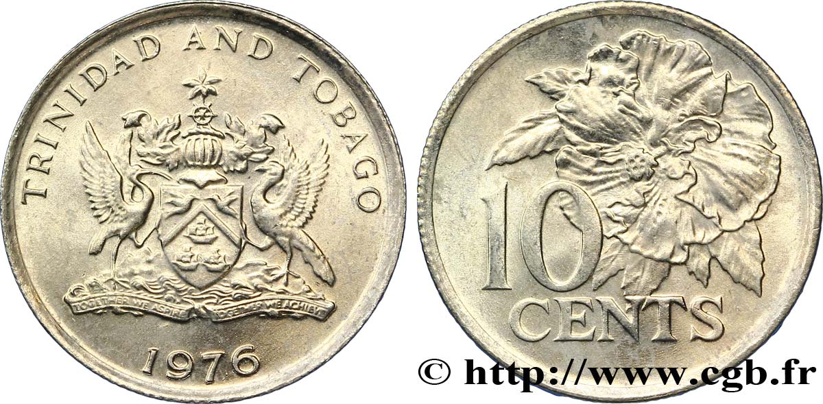 TRINIDAD et TOBAGO 10 Cents emblème / hibiscus 1976  SPL 