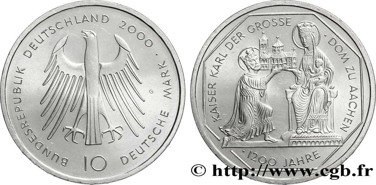 GERMANIA 10 Mark 1200e édification de la Cathédrale d’Aix par Charlemagne 2000 Karlsruhe - G SPL 