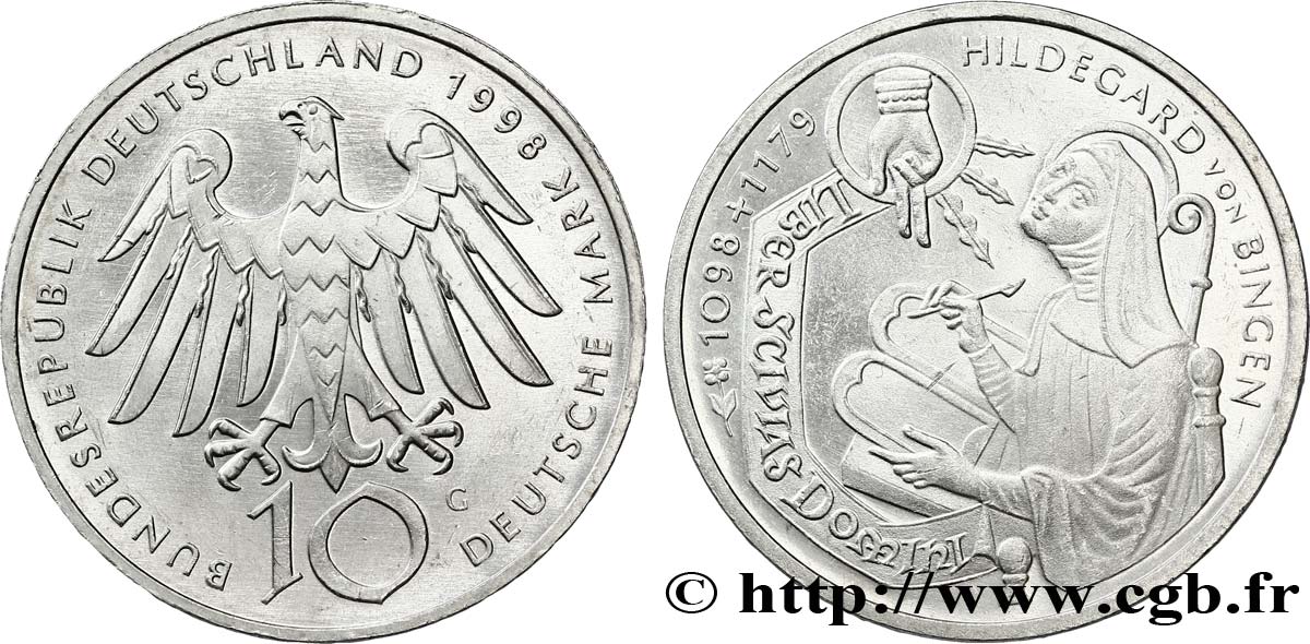 GERMANY 10 Mark Proof 900e anniversaire de la naissance de Hildegard von Bingen 1998 Karlsruhe - G AU 