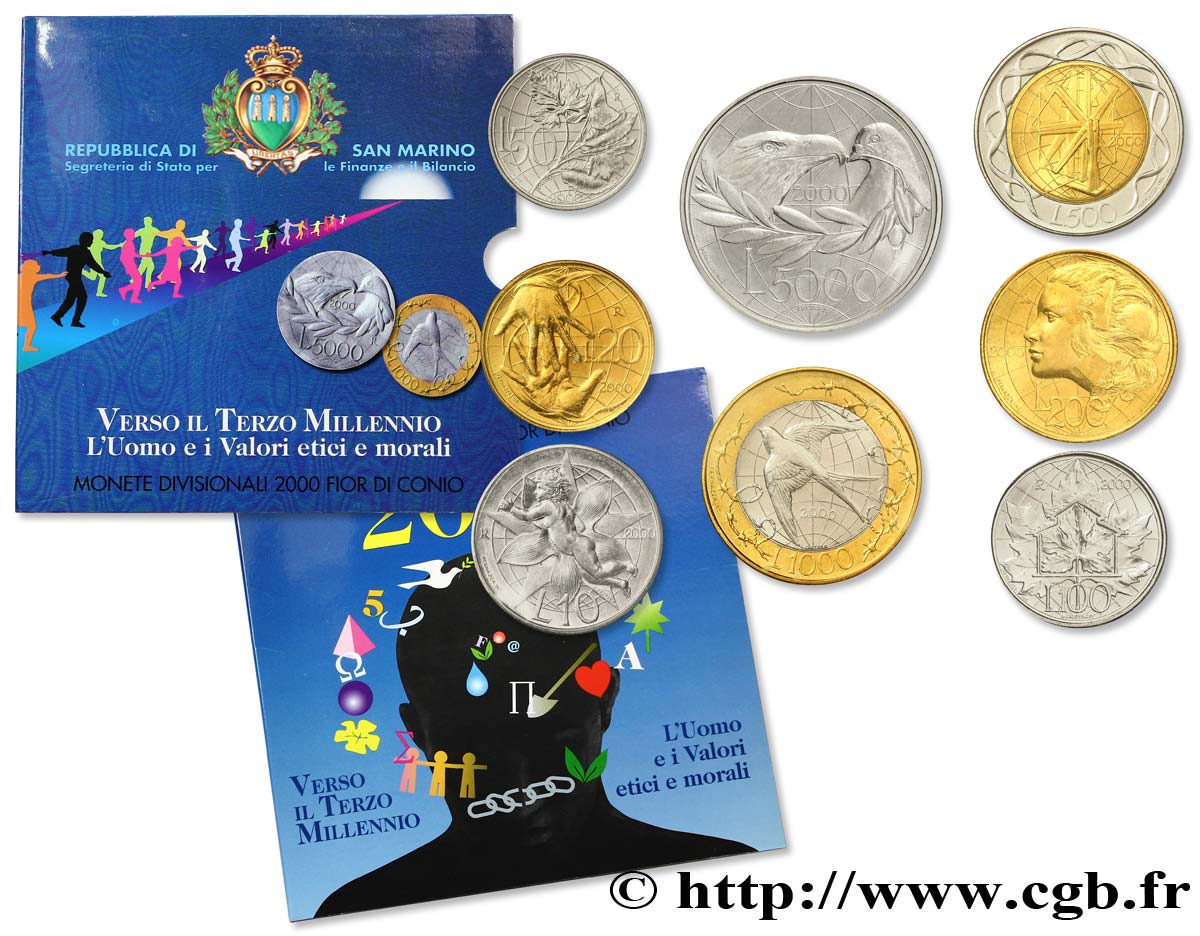 SAN MARINO Série FDC 8 Monnaies “Vers le troisième Millénaire” 2000 Rome ST 