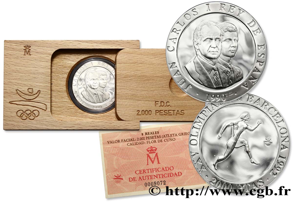 ESPAGNE 2000 Pesetas Proof J.O. de Barcelone : athlète grec 1990 Madrid SPL 