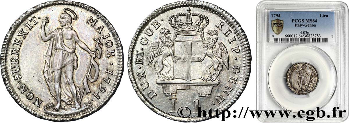 ITALIA - REPUBBLICA DE GENOVA 1 Lire 1794 Gênes MS64 PCGS