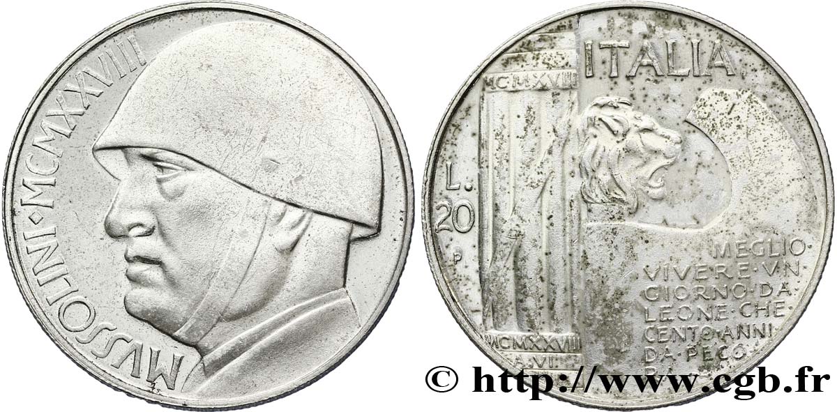 ITALY 20 Lire Mussolini (monnaie apocryphe) 1928 Rome - R AU 