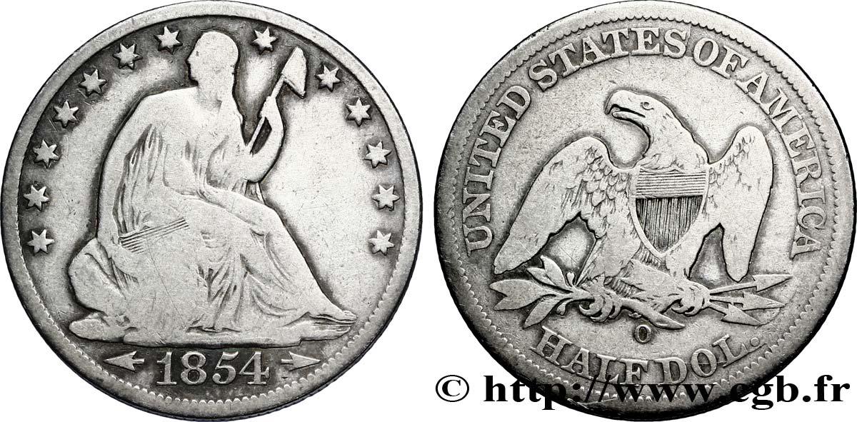 STATI UNITI D AMERICA 1/2 Dollar type Liberté assise variété à grande date 1854 Nouvelle-Orléans - O q.MB 