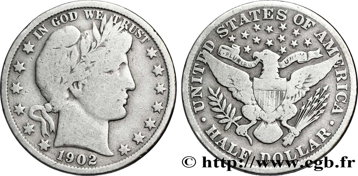 UNITED STATES OF AMERICA 1/2 Dollar Barber 1902 Philadelphie VF 