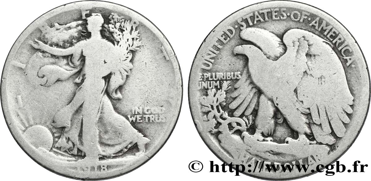 STATI UNITI D AMERICA 1/2 Dollar Walking Liberty 1918 Philadelphie q.MB 