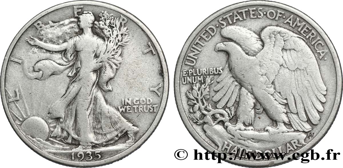 STATI UNITI D AMERICA 1/2 Dollar Walking Liberty 1935 Philadelphie MB 