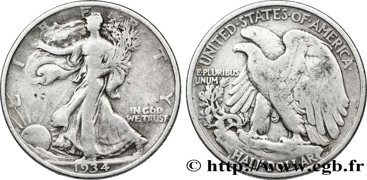 UNITED STATES OF AMERICA 1/2 Dollar Walking Liberty 1934 Philadelphie VF 
