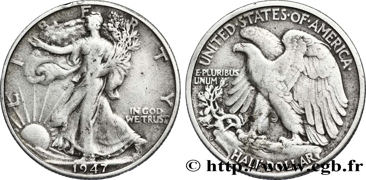 UNITED STATES OF AMERICA 1/2 Dollar Walking Liberty 1947 Denver VF 