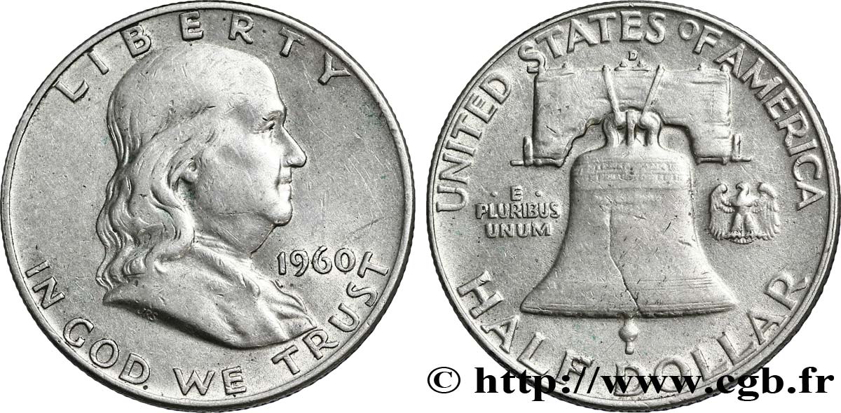 ÉTATS-UNIS D AMÉRIQUE 1/2 Dollar Benjamin Franklin 1960 Denver TTB 
