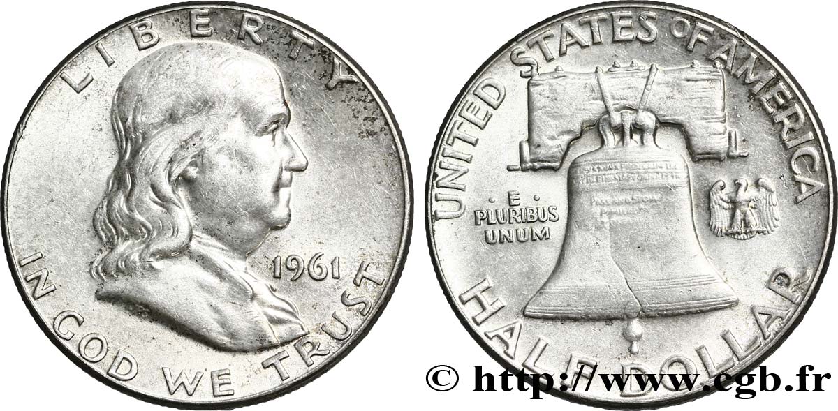 ÉTATS-UNIS D AMÉRIQUE 1/2 Dollar Benjamin Franklin 1961 Philadelphie SUP 