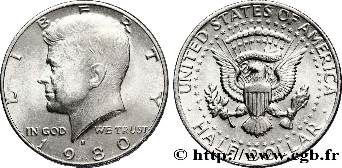 ÉTATS-UNIS D&nbsp;AMÉRIQUE 1/2 Dollar Kennedy 1980 Denver SUP 