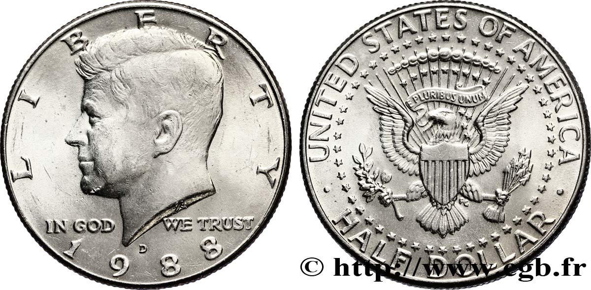 UNITED STATES OF AMERICA 1/2 Dollar Kennedy 1988 Denver MS 