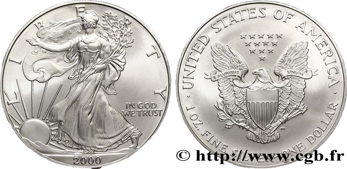 UNITED STATES OF AMERICA 1 Dollar type Silver Eagle 2000 West Point MS 