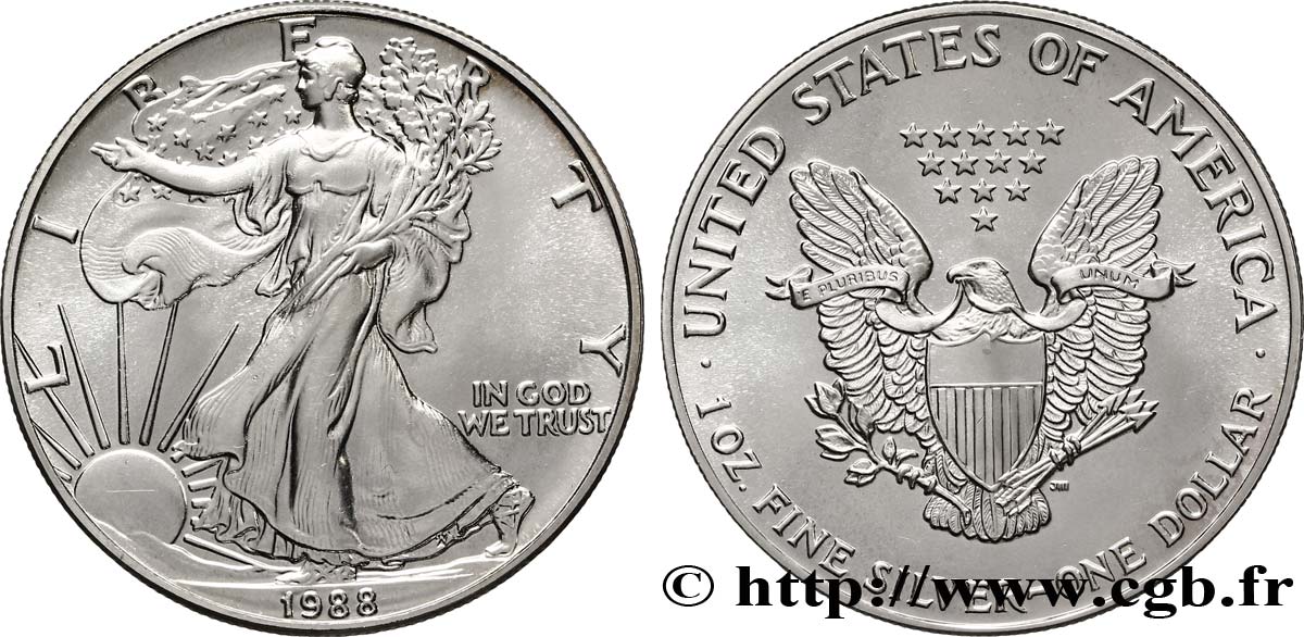 STATI UNITI D AMERICA 1 Dollar type Silver Eagle 1988 Philadelphie FDC 
