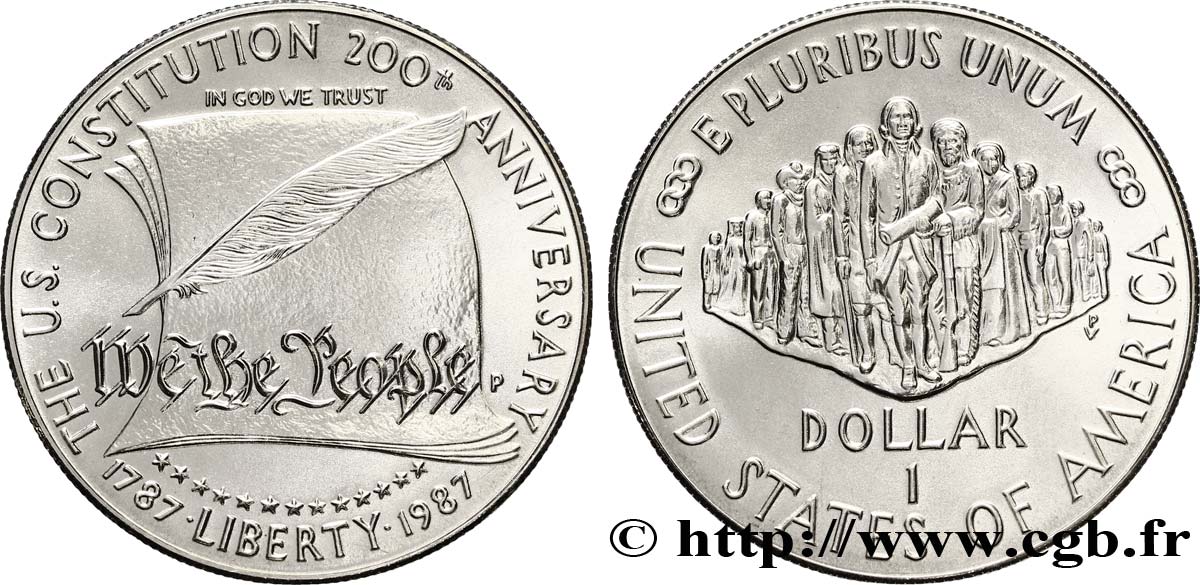 VEREINIGTE STAATEN VON AMERIKA 1 Dollar Bicentennaire de la constitution 1987 Philadelphie - P ST 