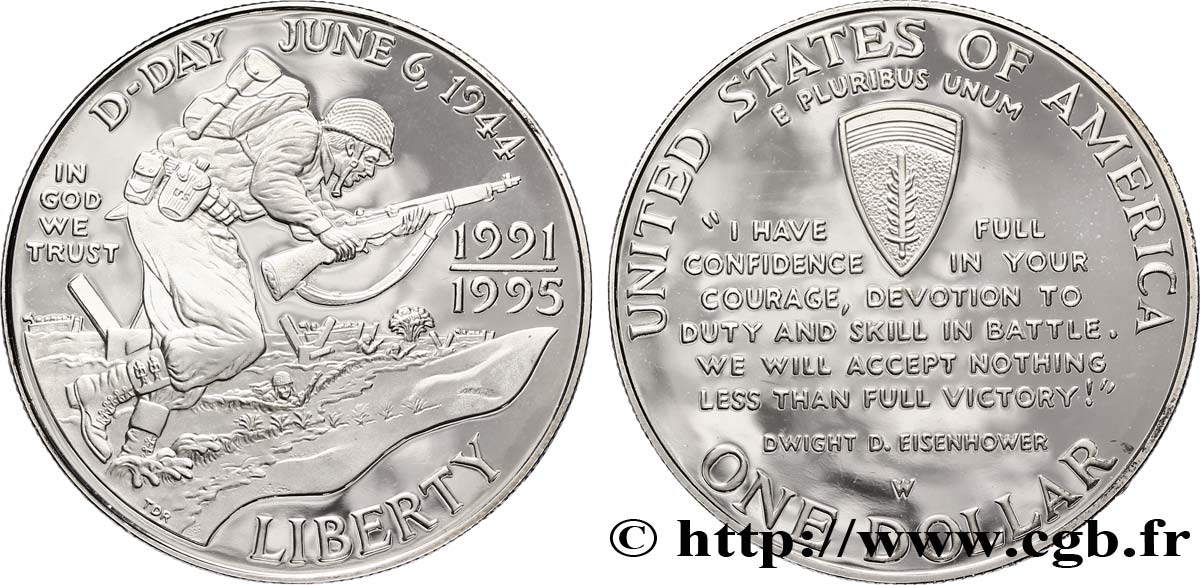STATI UNITI D AMERICA 1 Dollar Proof 50e anniversaire de la Seconde Guerre Mondiale 1991-1995 1993 West Point - S MS 