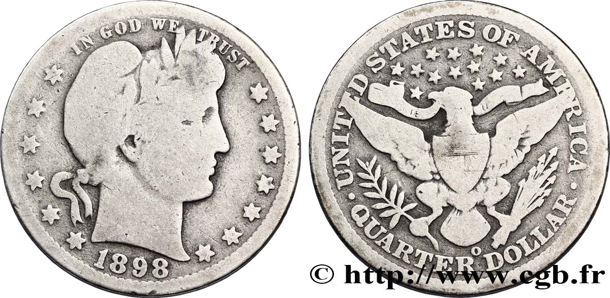UNITED STATES OF AMERICA 1/4 Dollar Barber 1898 Nouvelle-Orléans - O VF 