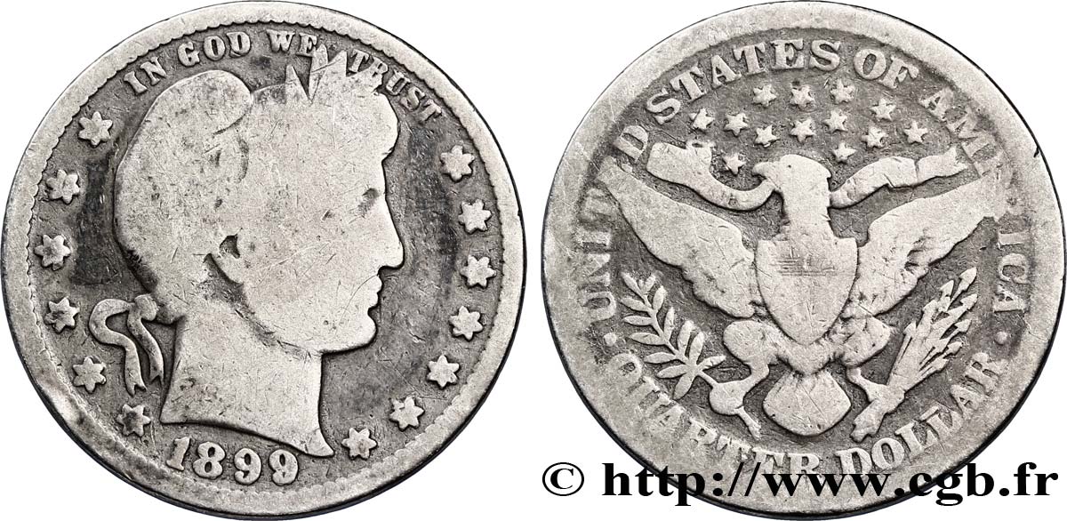 UNITED STATES OF AMERICA 1/4 Dollar Barber 1899 Philadelphie F 