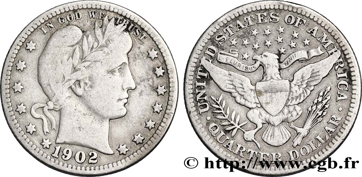 UNITED STATES OF AMERICA 1/4 Dollar Barber 1902 Philadelphie VF 