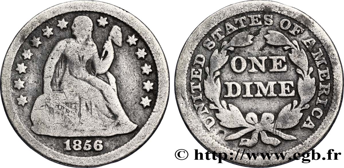 ESTADOS UNIDOS DE AMÉRICA 1 Dime (10 Cents) Liberté assise 1856 Philadelphie BC 