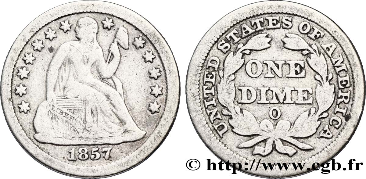 ESTADOS UNIDOS DE AMÉRICA 1 Dime (10 Cents) Liberté assise 1857 Philadelphie BC 