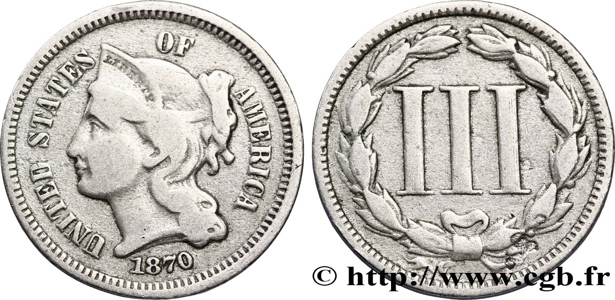 VEREINIGTE STAATEN VON AMERIKA 3 Cents 1870  S 