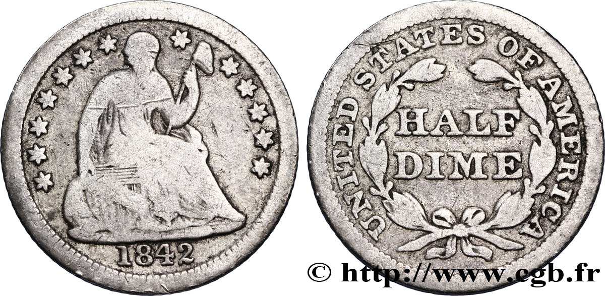 UNITED STATES OF AMERICA 1/2 Dime Liberté assise 1842 Philadelphie VF 