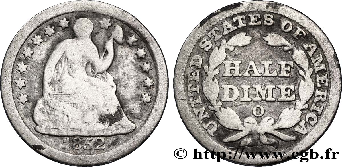 UNITED STATES OF AMERICA 1/2 Dime (5 Cents) Liberté assise variété avec draperie 1852
 Nouvelle-Orléans - O F 
