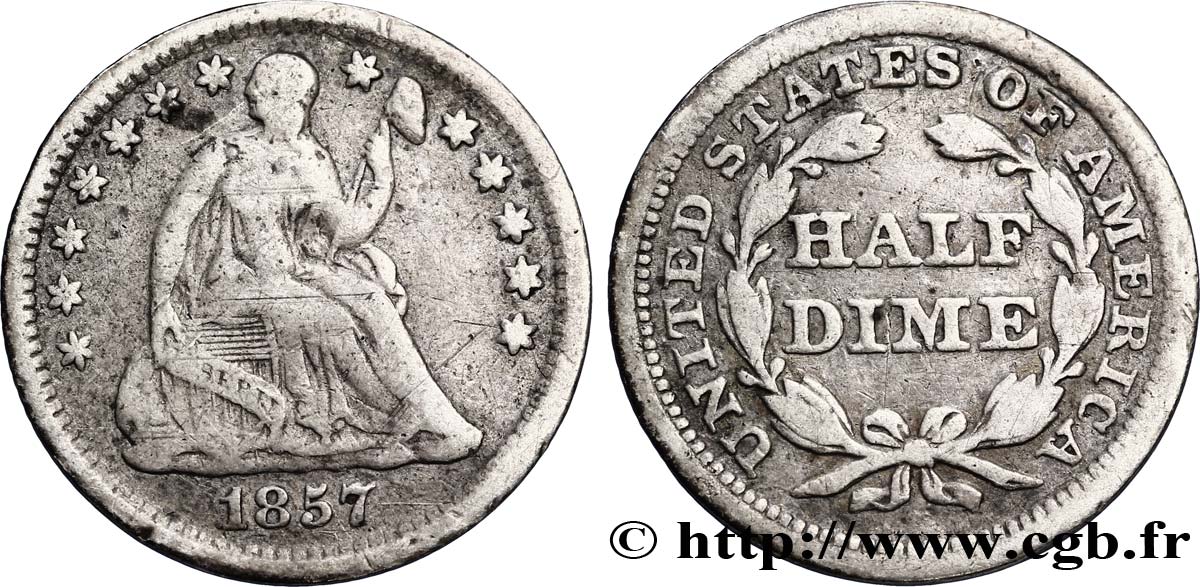 UNITED STATES OF AMERICA 1/2 Dime Liberté assise 1857 Philadelphie VF 