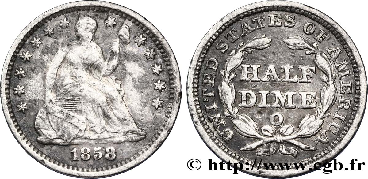 UNITED STATES OF AMERICA 1/2 Dime Liberté assise 1858 Nouvelle-Orléans - O VF 