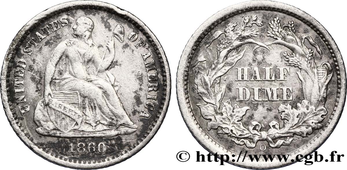 UNITED STATES OF AMERICA 1/2 Dime Liberté assise 1860 Nouvelle-Orléans - O XF 