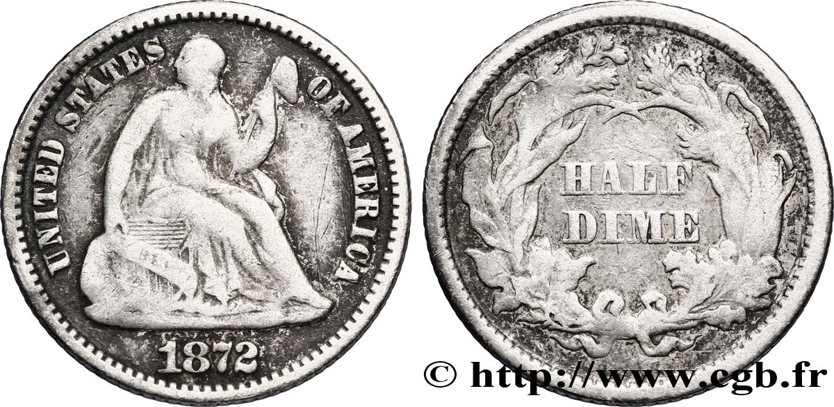 UNITED STATES OF AMERICA 1/2 Dime Liberté assise 1872 Philadelphie XF 